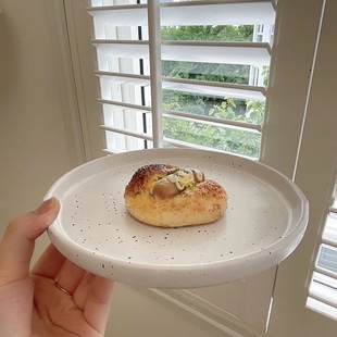 ins风复古黑白泼墨陶瓷盘西餐牛排盘水果甜品托盘餐厅复古小众盘