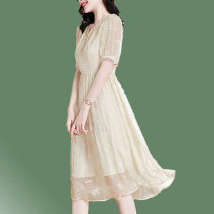 大码中年女装夏装真丝，连衣裙气质名媛高端显瘦杭州丝绸桑蚕丝裙子