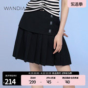 婉甸黑色短裙夏季A版百褶半裙不对称腰头1232K02SX1