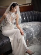 婚纱头纱女新娘白色头饰超仙短款森系复古韩式结婚礼网红拍照道具