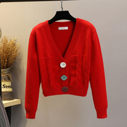 春秋毛衣女(毛衣女，)开衫短款2023韩国麻花针织，修身外穿小个子加厚外套