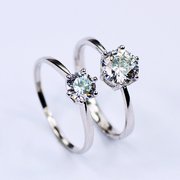 s925纯银饰六爪50分1克拉仿真钻石戒指女个性，高端不掉色结婚道具