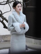 冬季新中式国风穿搭一整套富家千金夹棉毛毛领外套半身裙两件套女