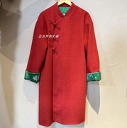 惊秋 新中式复古红色长款呢子大衣气质款双面民族风外套