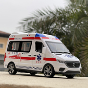 建元124奔驰120救护车，警车声光回力面包车，合金车模型儿童玩具车