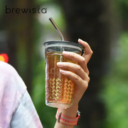 brewista耐热玻璃咖啡杯，双层隔热吸管杯，带盖随行水杯400ml