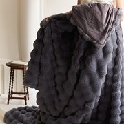 墨灰色~托斯卡纳皮草风盖毯b超加厚兔，毛绒双层盖毯保暖沙发