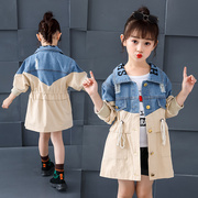 韩系女童牛仔外套2024中长款风衣中大儿童装小女孩春装学生上