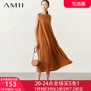 艾米amii女装2024无袖长款人棉背心，长裙连衣裙夏天文艺