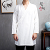道袍男中国风秋季薄款交领佛系男装汉服，棉麻白色长衫和尚服居士服