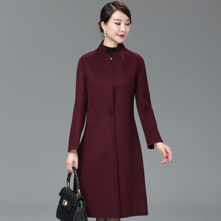妈妈双面羊绒大衣女中长款2023秋冬韩版立领，小个子羊毛呢外套中年