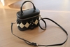 韩版牛皮针织拼接箱子黑白菱格包包通用款女包手提斜挎包小几何包