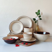 罗马假日欧式浮雕餐具套装家用复古风陶瓷盘子饭碗汤碗菜盘微瑕
