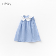 Elfairy宝宝花朵领背心裙女婴儿格子连衣裙儿童女童夏季裙子纯棉