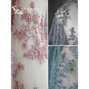 手工钉珠刺绣彩色亮片蕾丝E11婚纱礼服高定面料服装洛丽塔布料