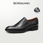 BOSSsunwen男鞋鸵鸟皮商务鞋套脚真皮透气舒适软底皮鞋男高端正装