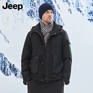 jeep羽绒服男装吉普可拆帽冬装加厚保暖爸爸装黑色外套