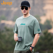 jeep吉普夏季军(夏季军，)绿色短袖t恤纯棉，宽松大码胖子户外男士休闲五分袖
