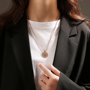 网红款毛衣链长款2023年韩国时尚，硬币金币项链，高档钛钢玫瑰金