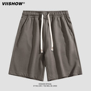 vishow夏季复古纯色，高级感运动休闲短裤男潮牌，宽松百搭五分中裤