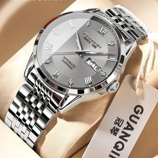 冠琴防水品牌男精钢手表，士全自动机械手商务钢带夜光国产腕表