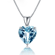 本命年海洋之心项链 合成蓝水晶托帕石吊坠 镀925银蓝宝石心形锁