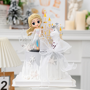 女生生日蛋糕装饰冰雪女王摆件，儿童生日派对爱莎小公主城堡插件