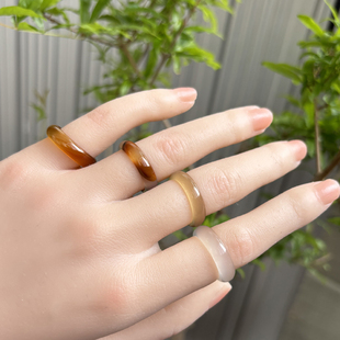 天宝屋纯天然玛瑙戒指，玉髓指环白冰俏色11号13号1616.6mm