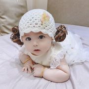 宝宝帽子可爱超萌韩版秋季婴儿假发帽子，公主手工编织韩版女童