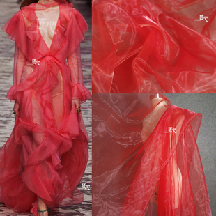 九号大红色高密欧根纱，加密丝滑柔顺透明蓬蓬裙，头纱设计师面料