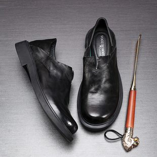 男士休闲皮鞋2024年春夏款时尚，平底黑色商务，鞋一脚蹬透气潮流鞋子