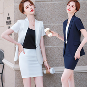 白色短袖西装外套女2021夏季薄款时尚气质，ol职业西服女裙套装