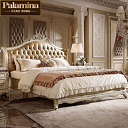 欧式实木床1.8米双人美式真皮床法式宫廷实木床奢华卧室家具雕花