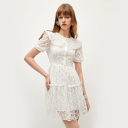misscocoon蕾丝裙子女夏2023新白色(新白色，)优雅减龄娃娃领收腰短款连衣裙