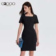 G2000女装可机洗易打理方领气质连衣裙 黑色经典小黑裙优雅裙子