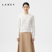 LANCY/朗姿2024春季羊毛针织开衫高级感气质肌理修身上衣短女