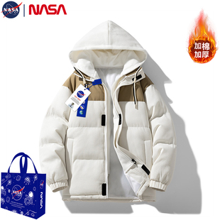 NASA假两件棉衣男士大码外套冬季潮牌情侣款羽绒棉服冬款加厚棉袄