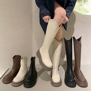 长筒靴女2023秋季马丁靴，圆头复古厚底，短靴小个子不过膝骑士靴