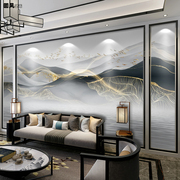新中式电视背景墙墙纸客厅墙布抽象壁纸写意线条山水墨画大气壁画