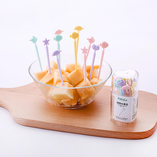20只盒装水果签家用创意可爱卡通动物装饰小叉子儿童宝宝长果插