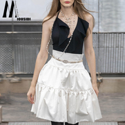 半身裙jennie同款设计感白色，中长款a字裙蛋糕，裙子蓬蓬裙高腰伞裙