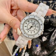 蒂米妮时尚女表盘气质士，手表潮流表带韩版白色，陶瓷石英国产腕表