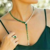 欧美时尚水滴锆石项链，复古时尚绿钻长款锁骨，链颈链女礼服配饰