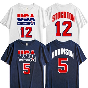 美国篮球队梦之队梦，一队斯托克顿12号巴克利14约翰逊短袖t恤