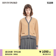 iiiviviniko“美丽诺羊毛”复古英伦，风v领针织，开衫女m310206622a