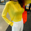 发韩国淡黄色露脐短款高腰，微透性感修身长袖t恤夏女装