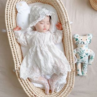 女宝宝公主裙春秋装洋气，女童夏季白色，蕾丝连衣裙婴儿周岁礼服纱裙