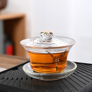 日式耐热玻璃盖碗泡茶杯加厚陶瓷手抓三才盖碗家用泡茶碗透明敬茶