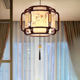 中式吊灯仿古羊皮灯实木别墅，客厅餐厅灯古典茶楼大厅包厢木艺灯饰