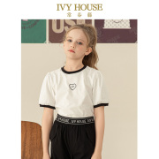 ivyhouse常春藤儿童装女童，2024夏季甜美泡泡袖简约圆领t恤